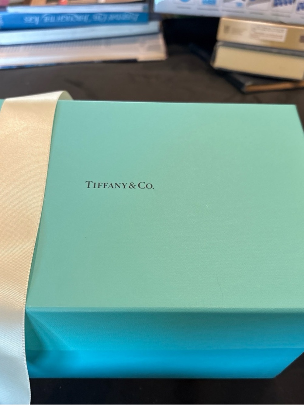 2 stemless wine glassesTiffany & Co. Robin’s Egg Blue Gift Box with Ivory Ribbon